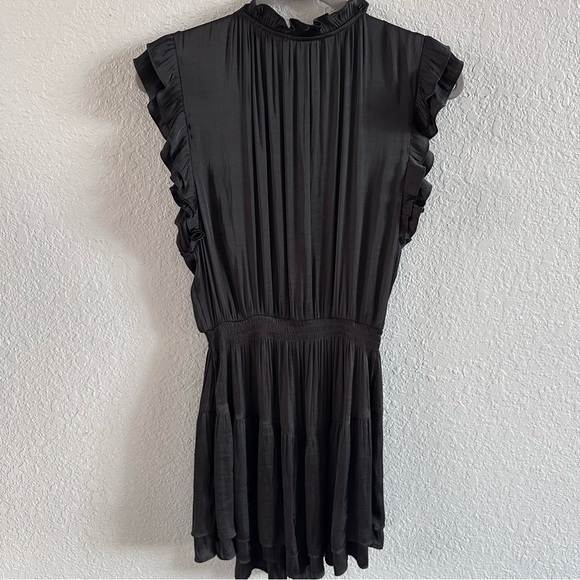 Steve Madden Black Ruffle Sleeve Pleated Mini Dress | Smocked Waist | Size M - Picture 5 of 11